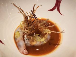 Restaurante-Coque-Madrid-Gamba-Blanca-cin-Fritura-de-su-Cabeza-y-Perlas-de-Palo-Cortado